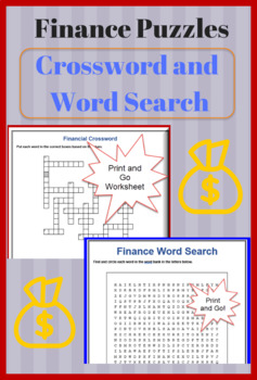 Preview of Finance Crossword Puzzle and Word Search with Answers - ESL, Business