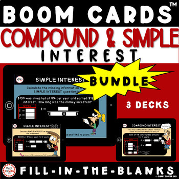 Preview of Finance Math Simple and Compound Interest With Scaffolding Boom Cards™ Bundle
