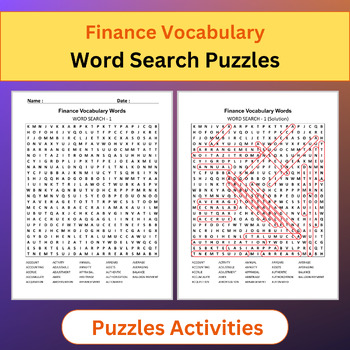 Preview of Finance Vocabulary Words  | Word Search Puzzles Activities