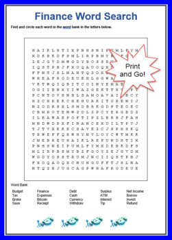 Preview of Finance Word Search with Answers - ESL