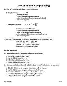 Preview of Financial Algebra 2-6 Continuous Compounding Guided Notes