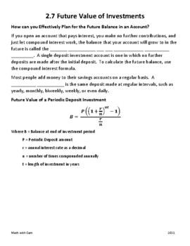 Preview of Financial Algebra 2-7 Future Value of Investments Guided Notes