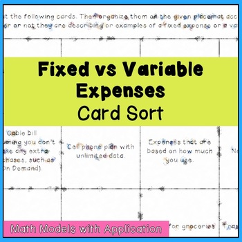 Teacher Made Financial Literacy Center Resource Game Fixed & Variable Expenses 