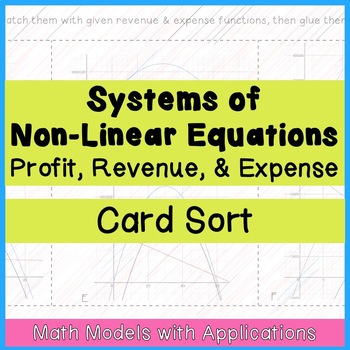 Preview of Financial Algebra - Systems of Non-Linear Equations card sort