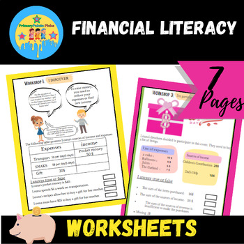 Preview of Math Financial Literacy: 5 Workshops “Save,” “Spend,” and “Share  Worksheets