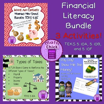 financial literacy 5th grade bundle 3 activities teks 510a 510b 510f