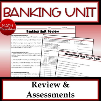 Preview of Financial Literacy: Banking Unit Review & Assessments