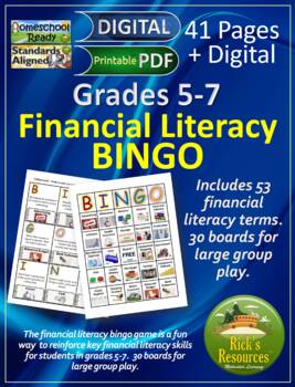 Preview of Math Game - Financial Literacy Bingo - Grades 5-7  - Print and Digital Versions