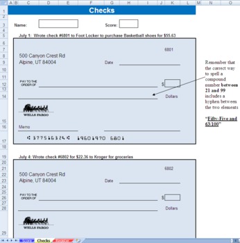 Preview of Financial Literacy Checking Assignment (check writing)