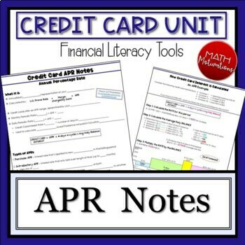 Preview of Financial Literacy: Credit Card APR Notes (finding credit card interest)