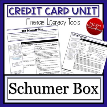 Preview of Financial Literacy: Credit Card Schumer Box Notes/Worksheet