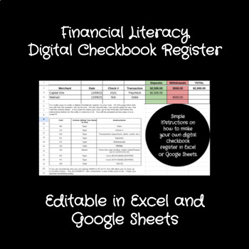 Preview of Financial Literacy - Digital Checkbook Register