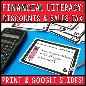 Preview of Discounts and Sales Tax Financial Literacy Task Cards: Digital and Print