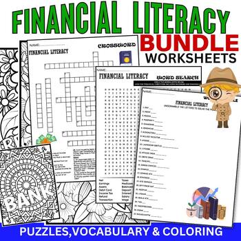 Preview of Financial Literacy Fun Worksheets, Mindfulness Coloring BUNDLE