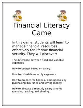 Preview of Economics and Personal Financial Literacy Game