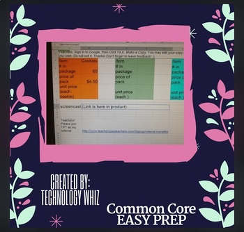 Preview of Google Spreadsheet with Screencast - Unit Price/ Financial Literacy