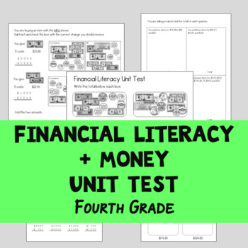 Preview of Financial Literacy and Money Unit Test for Fourth Grade