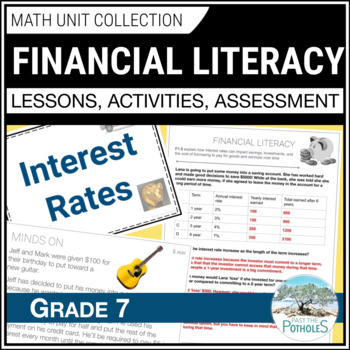 Preview of Financial Literacy Ontario Grade 7 Math Unit: Budget Interest Rate Exchange Rate