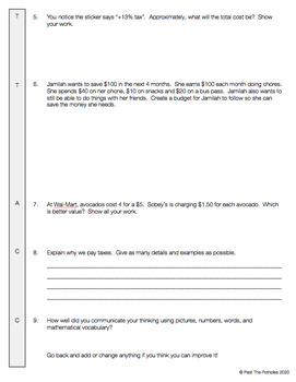 Financial Literacy Ontario - Unit Assessment - NEW Math Curriculum grade 5