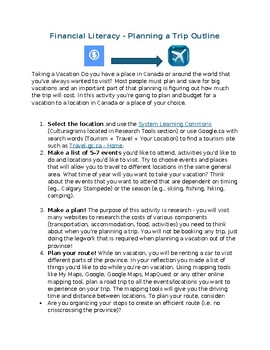 Preview of Financial Literacy - Planning a Trip