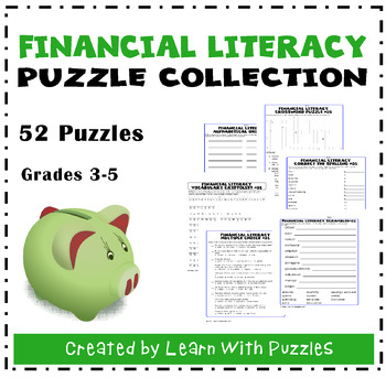 Preview of Financial Literacy Puzzle Collection 52 Puzzles Gr3-5 Distance Learning PDF