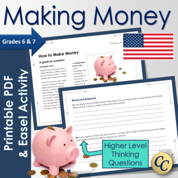 Preview of Financial Literacy Reading Comprehension - 'Making Money a Guide for Preteens'