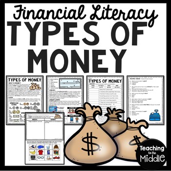 Preview of Financial Literacy Reading Comprehension Worksheet Types of Money