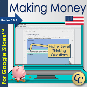 Preview of Financial Literacy Reading Passage for Google™ - 'Making Money for Preteens'