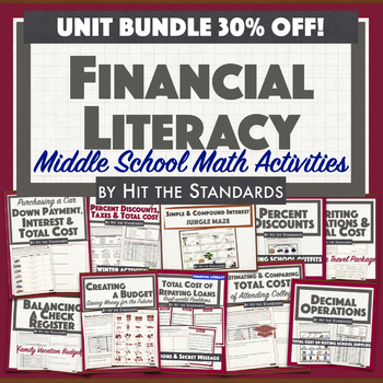 Preview of Financial Literacy Real World Activities Middle School Math Bundle End of Year