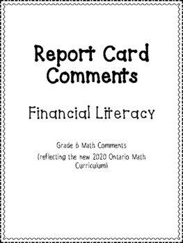 Preview of Financial Literacy Report Card Comments