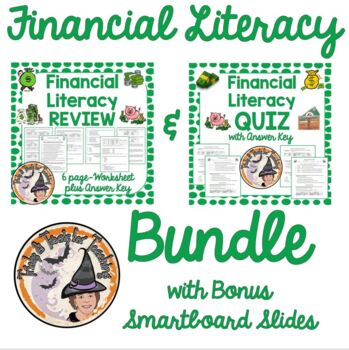 Preview of Financial Literacy Review and Quiz BUNDLE with BONUS Smartboard Slides