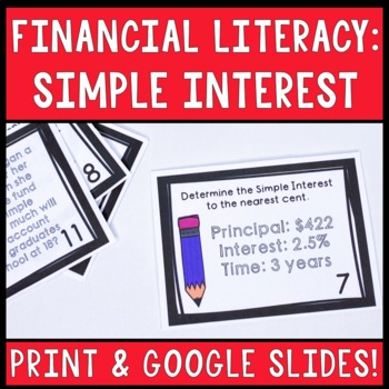 Preview of Simple Interest Task Cards: Digital Learning and Print