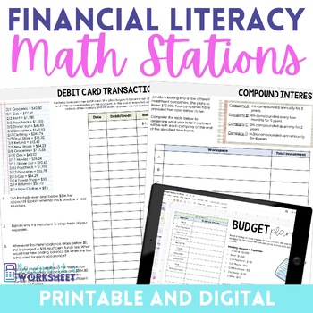 Preview of Financial Literacy Math Stations | Budgeting, Simple & Compound Interest