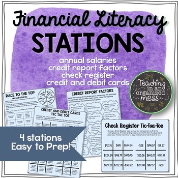 Preview of Financial Literacy Stations-Check Register, Credit Report, Credit and Debit Card