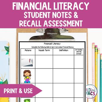Preview of Financial Literacy - Student Notes and Two Assessments