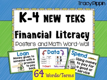 Preview of Financial Literacy TEKS Word Wall K, 1st, 2nd, 3rd, 4th grade