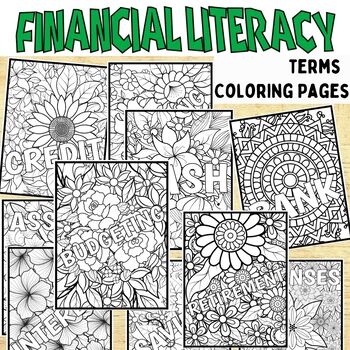 Preview of Financial Literacy Terms Mindfulness Coloring Pages