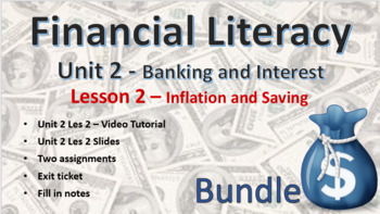 Preview of Financial Literacy Unit 2 - Banking & Interest – Les 2 Inflation and Saving