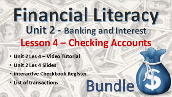 Preview of Financial Literacy Unit 2 - Banking & Interest – Les 4 Checking Accounts
