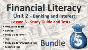 Preview of Financial Literacy Unit 2 - Banking & Interest – Les 5 Study Guide/Tests