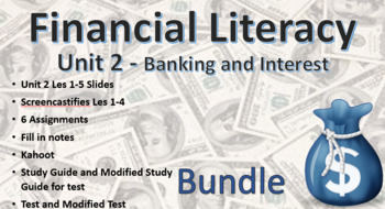 Preview of Financial Literacy - Unit 2, Banking/Interest/Saving