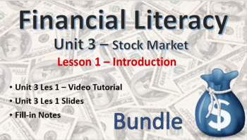 Preview of Financial Literacy Unit 3 – Stock Market – Les 1 Introduction