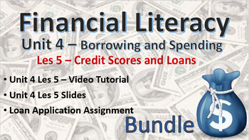 Preview of Financial Literacy Unit 4 – Borrowing and Spending – Les 5 Credit Scores & Loans