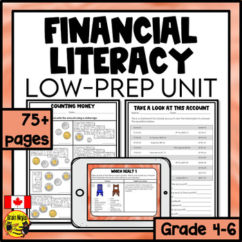 Preview of Financial Literacy Unit | Canadian Currency | Credit | Budgets | Investments
