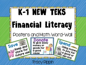 Preview of Financial Literacy Vocabulary K-1 NEW TEKS