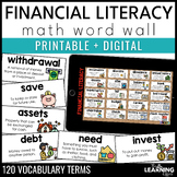 Financial Literacy Vocabulary Word Wall Printable Cards & 