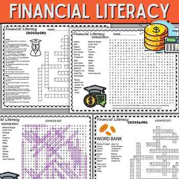 Preview of Financial Literacy Vocabulary,Wordsearch & Crosswords