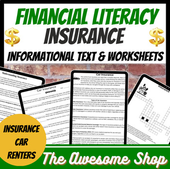 Preview of Financial Literacy What is Insurance W/ Car and Renter Insurance Focus Packet
