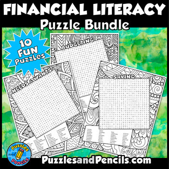 Preview of Financial Literacy Word Search Puzzles and Coloring Activity BUNDLE