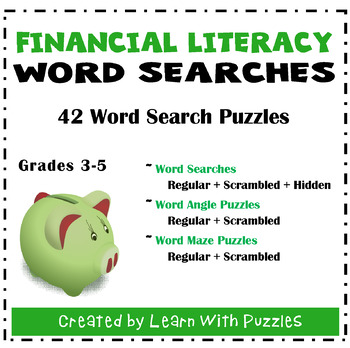 Preview of Financial Literacy Word Searches 42 Puzzles Gr3-5 Distance Learning PDF